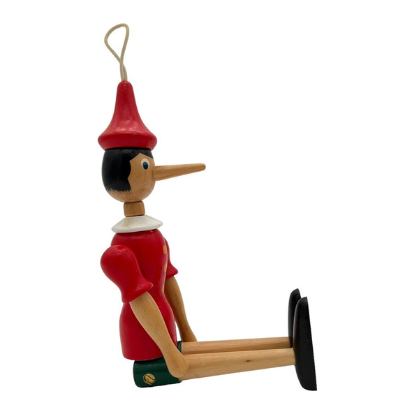 VTG Pinocchio Ornament 11" Wooden Jointed Articulating Doll Mantel Cabinet - Picture 7 of 9